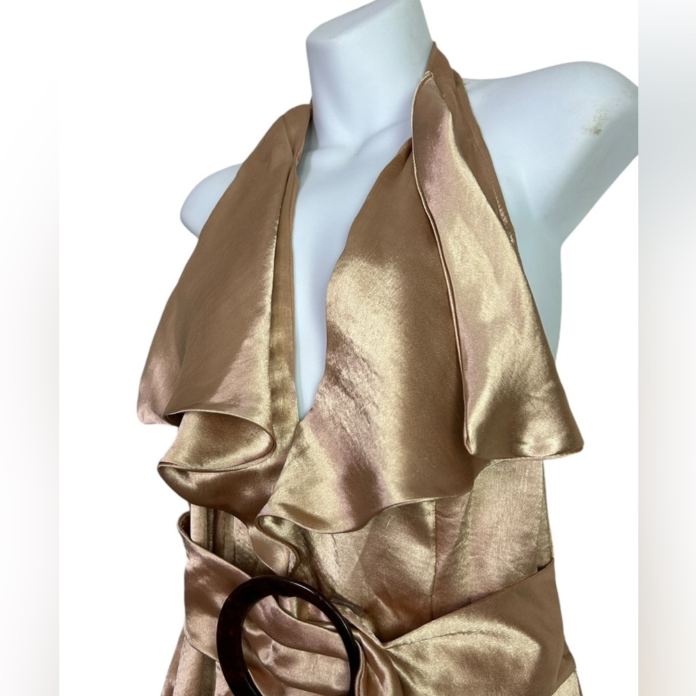 Elegant Gold Halter Dress - Picture 2 of 8